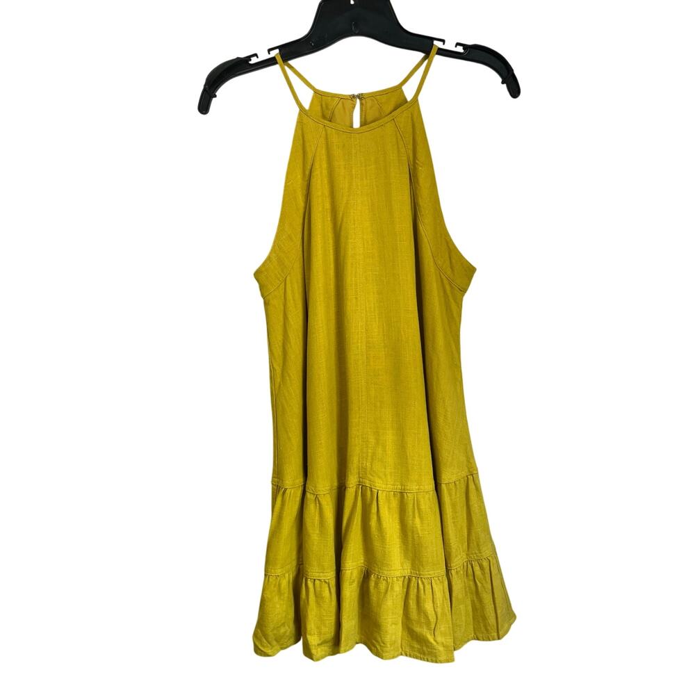 Altar'd State Yellow Mustard Linen Blend High Neck Swing Dress Sz Small